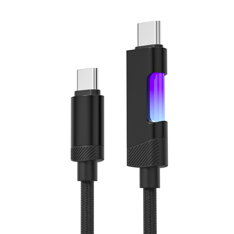100W USB-C to USB-C Cable, Nylon Braided Fast Charging Type C Data Sync Cord with RGB LED Light for Laptops, Phones