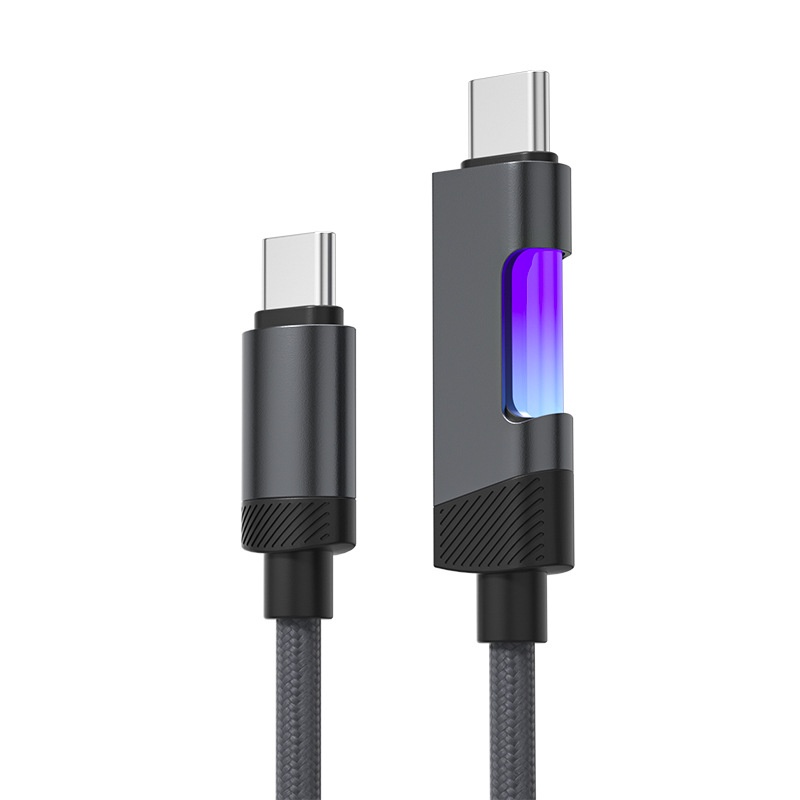 100W USB-C to USB-C Cable, Nylon Braided Fast Charging Type C Data Sync Cord with RGB LED Light for Laptops, Phones