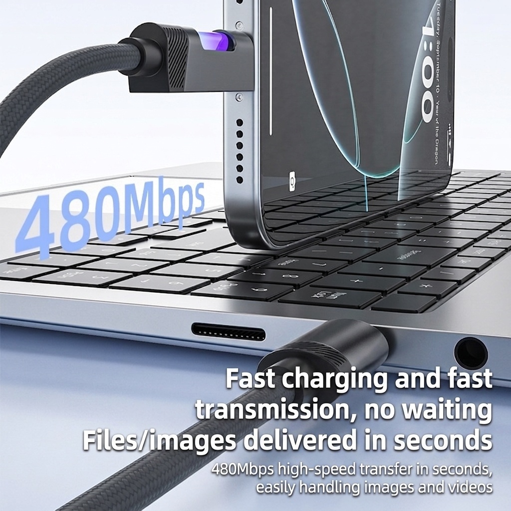 100W USB-C to USB-C Cable, Nylon Braided Fast Charging Type C Data Sync Cord with RGB LED Light for Laptops, Phones