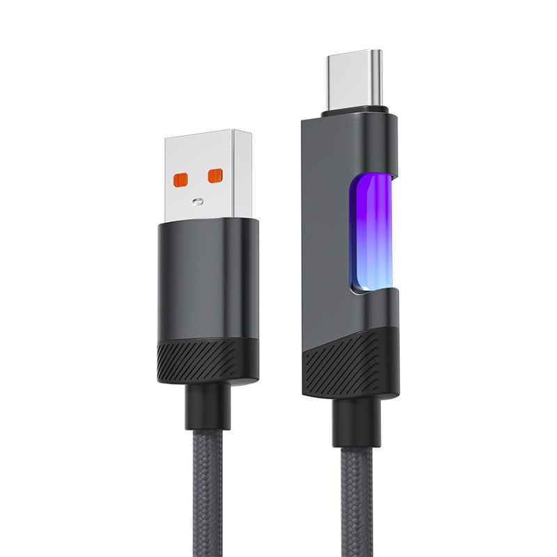 100W USB-C to USB-C Cable, Nylon Braided Fast Charging Type C Data Sync Cord with RGB LED Light for Laptops, Phones