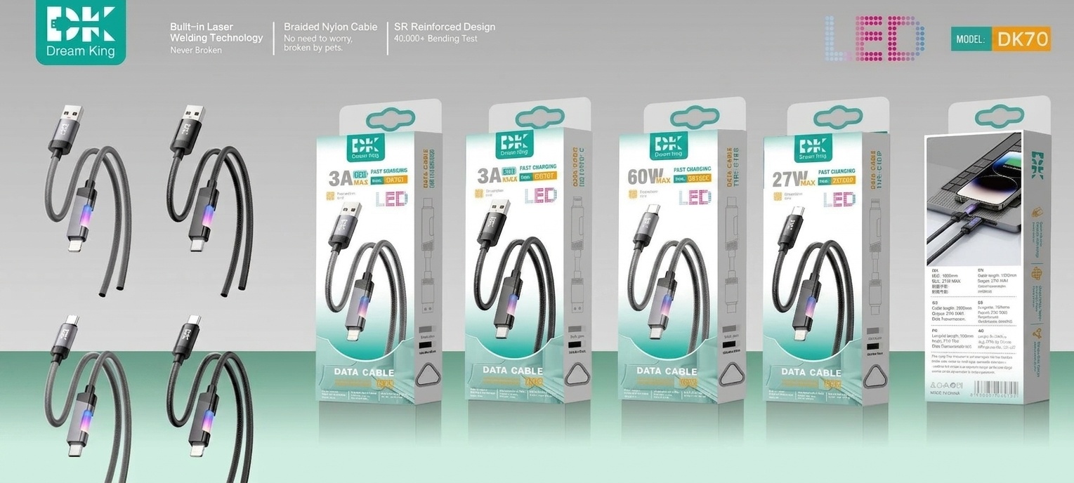 100W USB-C to USB-C Cable, Nylon Braided Fast Charging Type C Data Sync Cord with RGB LED Light for Laptops, Phones