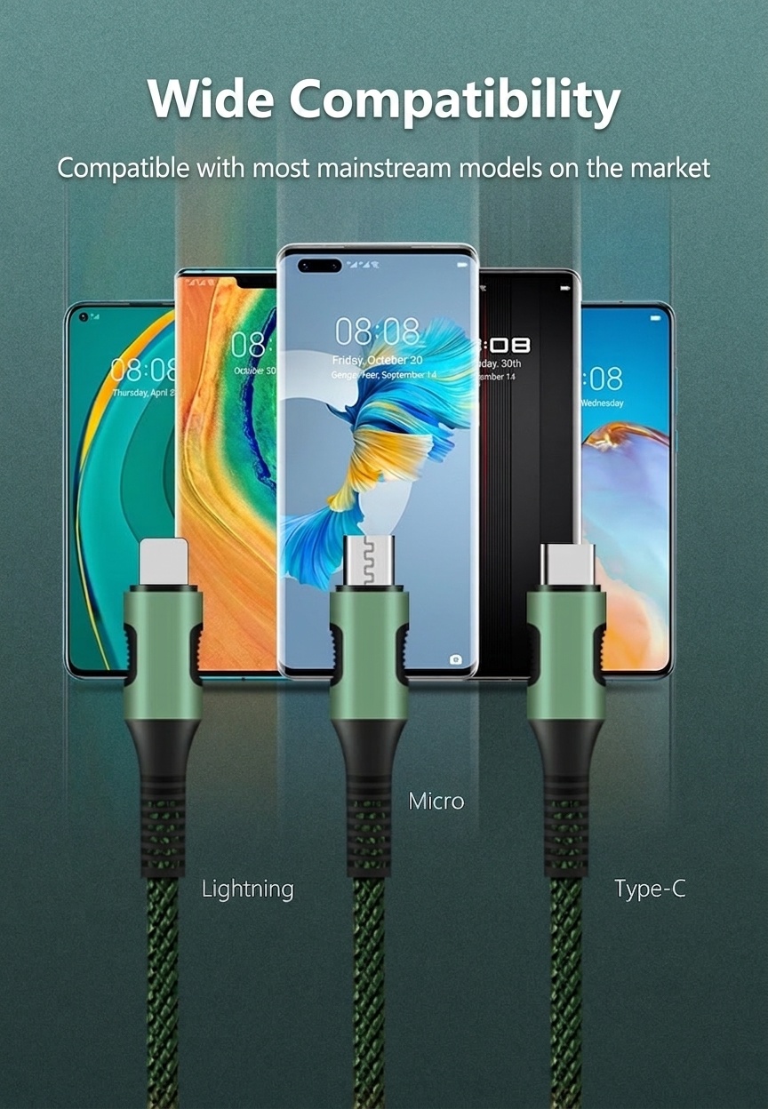 2.4A Multi Charging Cable, Nylon Braided Fast Charger Data Sync Cord for Multiple Devices