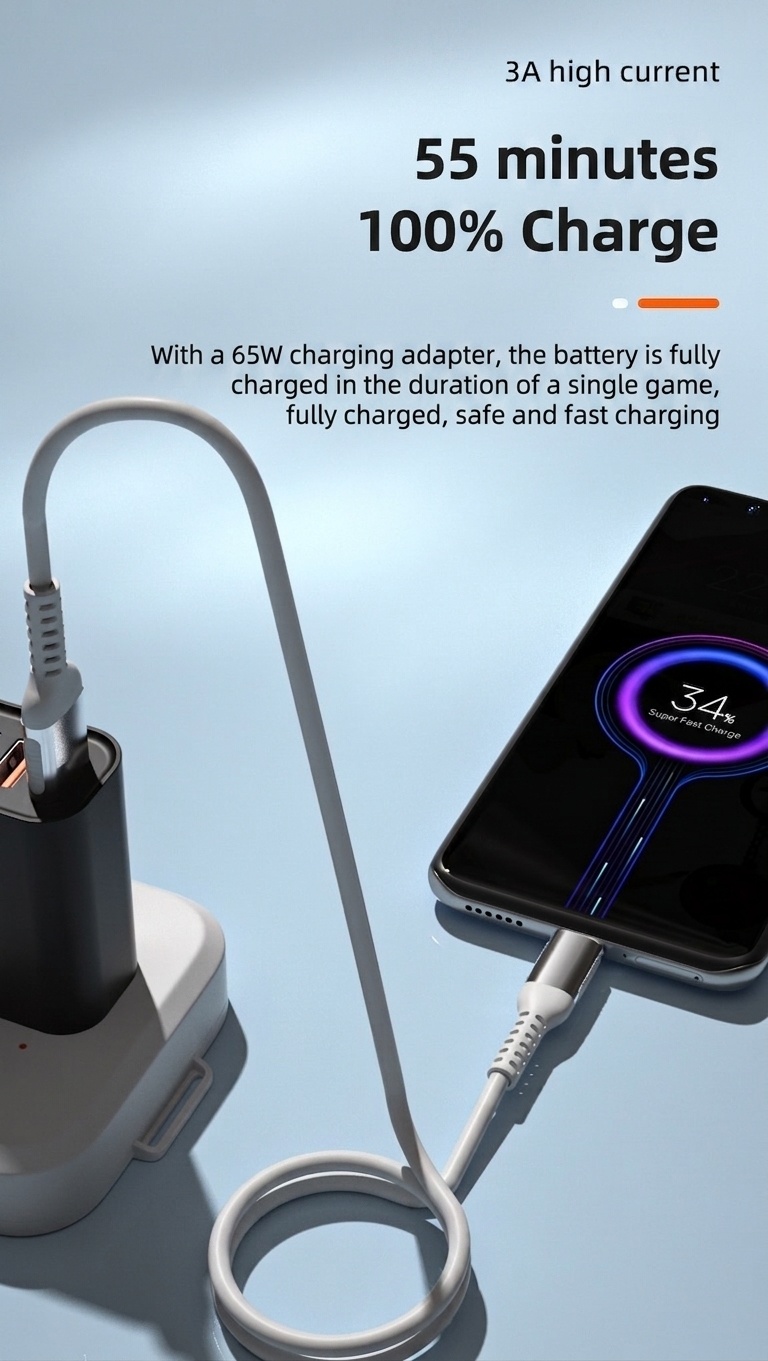 66W Liquid Silicone Fast Charging Cable, USB Type-C/Micro USB/iPhone Charger Cord, Tangle-Free