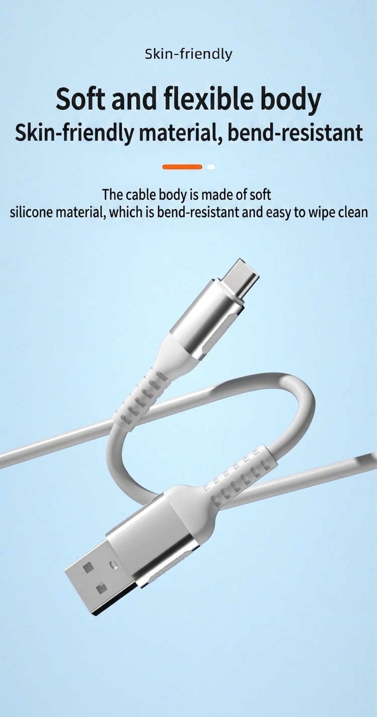 66W Liquid Silicone Fast Charging Cable, USB Type-C/Micro USB/iPhone Charger Cord, Tangle-Free