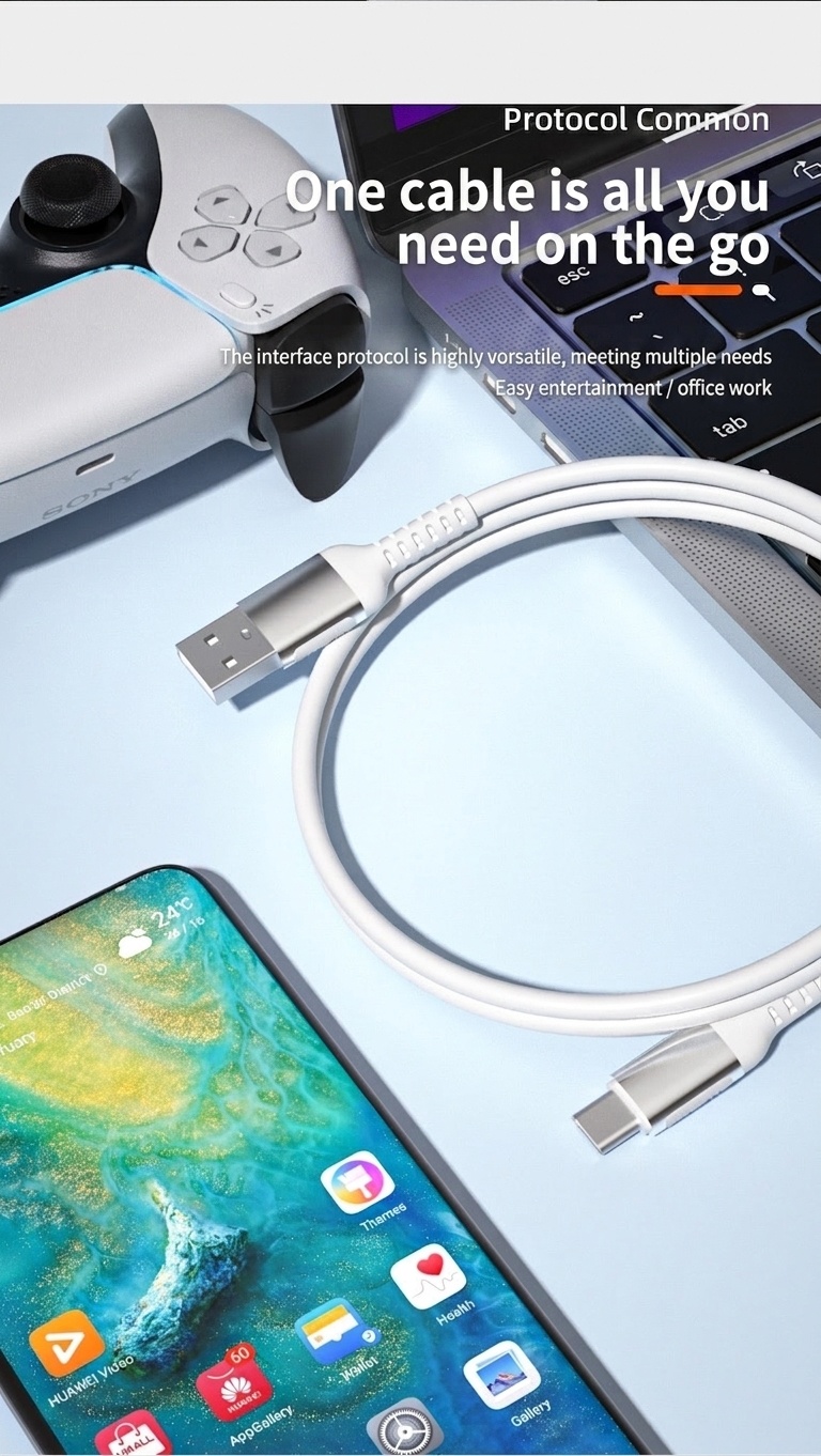 66W Liquid Silicone Fast Charging Cable, USB Type-C/Micro USB/iPhone Charger Cord, Tangle-Free