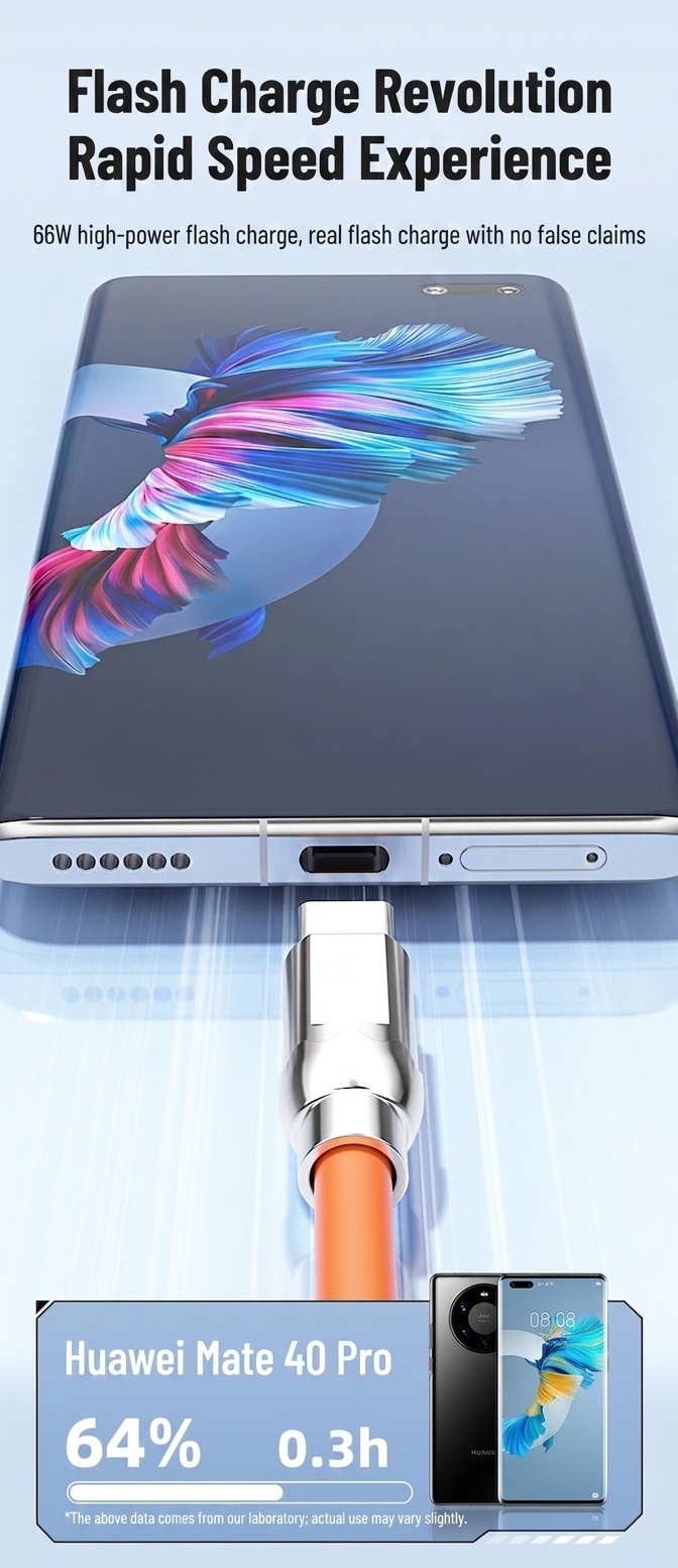 66W USB-A to Type-C Cable, Fast Charging Data Sync Cord with Durable Zinc Alloy Connector