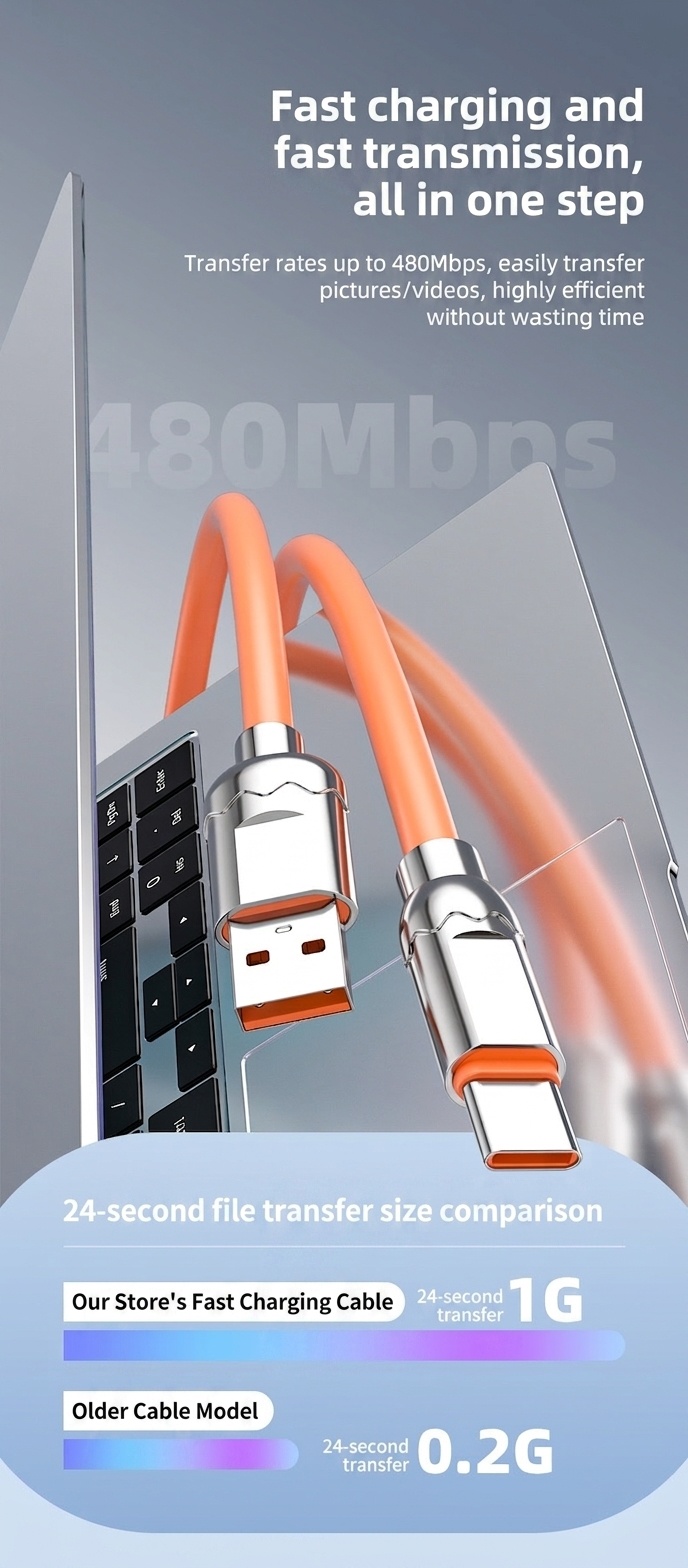 66W USB-A to Type-C Cable, Fast Charging Data Sync Cord with Durable Zinc Alloy Connector