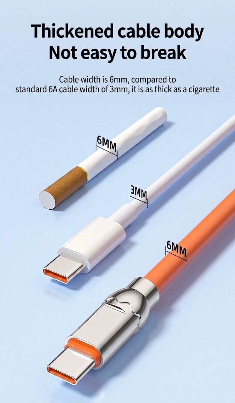 66W USB-A to Type-C Cable, Fast Charging Data Sync Cord with Durable Zinc Alloy Connector