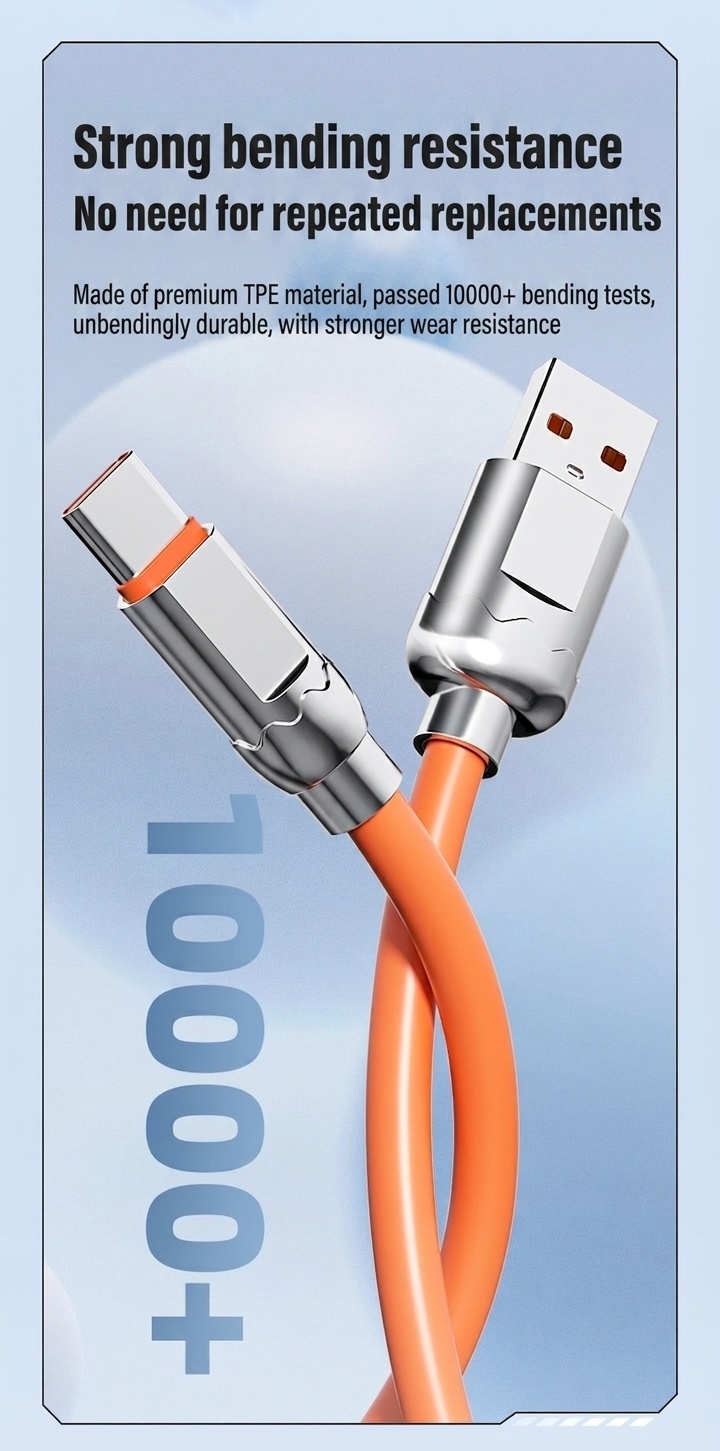 66W USB-A to Type-C Cable, Fast Charging Data Sync Cord with Durable Zinc Alloy Connector