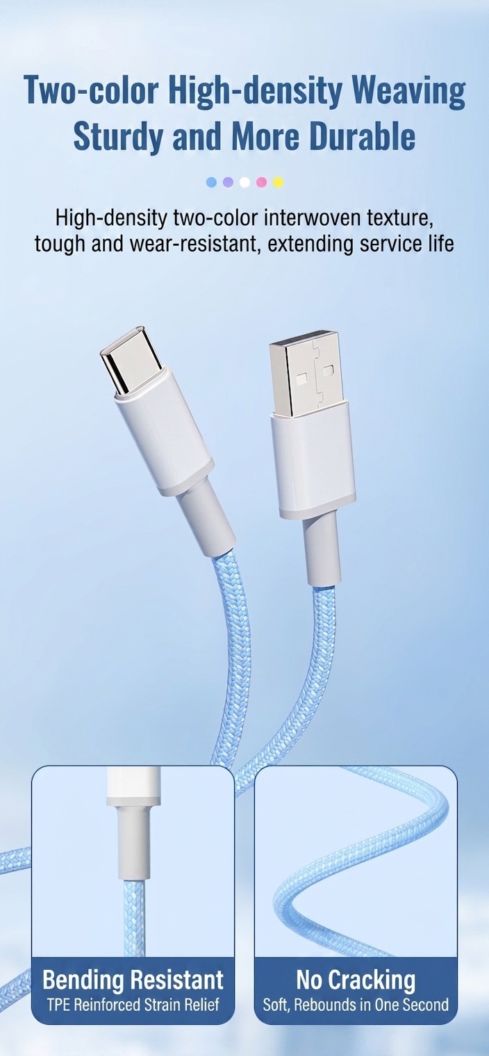 66W Multi-Port Charging Cable, Nylon Braided Universal Fast Charger USB Cord for Phones and Tablets