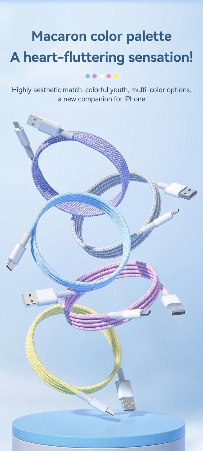 66W Multi-Port Charging Cable, Nylon Braided Universal Fast Charger USB Cord for Phones and Tablets