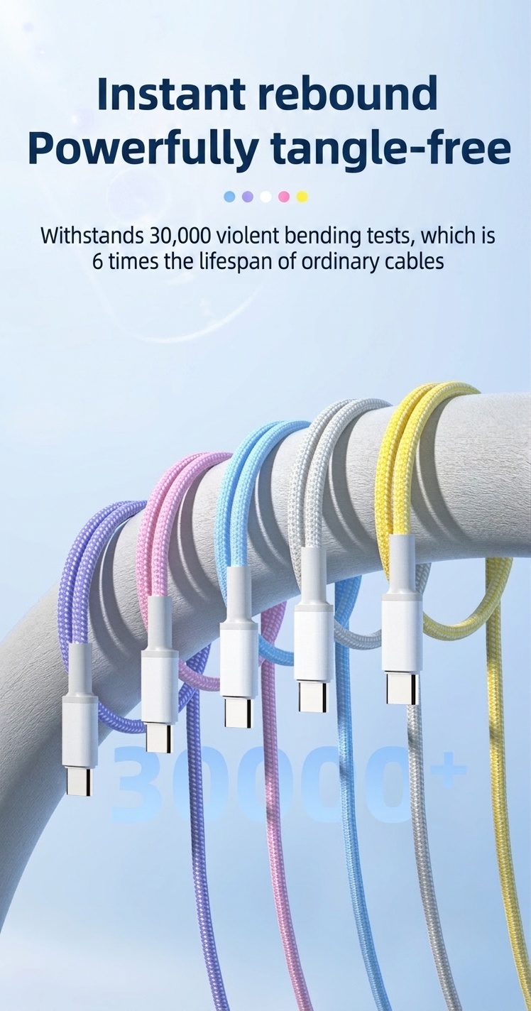 66W Multi-Port Charging Cable, Nylon Braided Universal Fast Charger USB Cord for Phones and Tablets