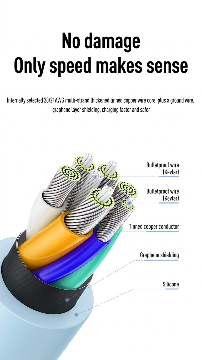 6A Liquid Silicone USB Cable, High-Speed Fast Charging Cord for Android and iOS Devices