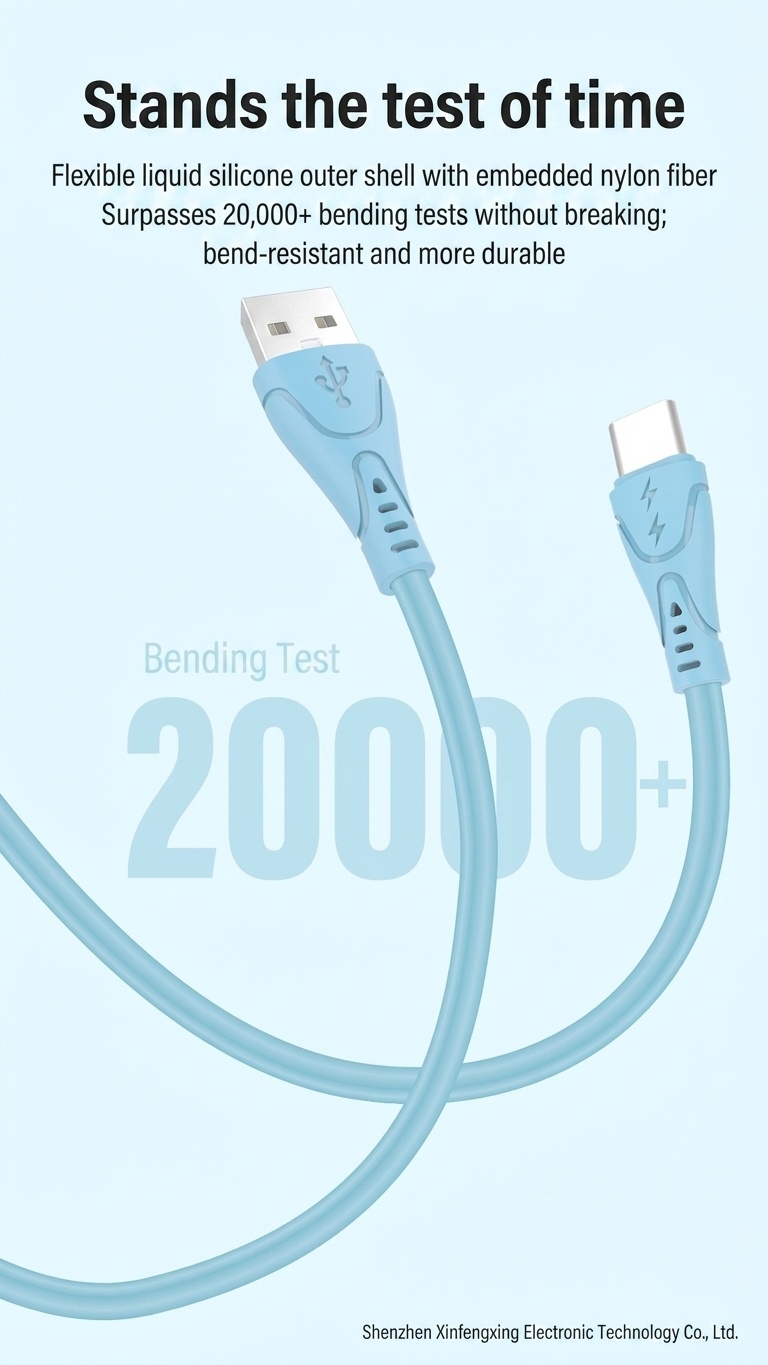 6A Liquid Silicone USB Cable, High-Speed Fast Charging Cord for Android and iOS Devices