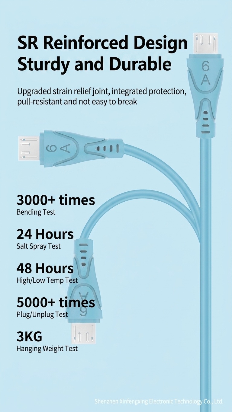 6A Liquid Silicone USB Cable, High-Speed Fast Charging Cord for Android and iOS Devices