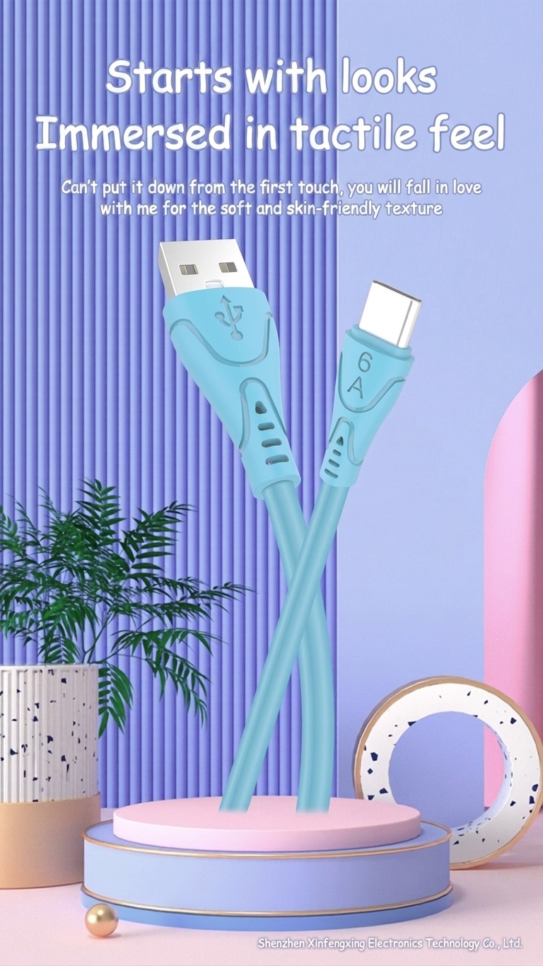 6A Liquid Silicone USB Cable, High-Speed Fast Charging Cord for Android and iOS Devices