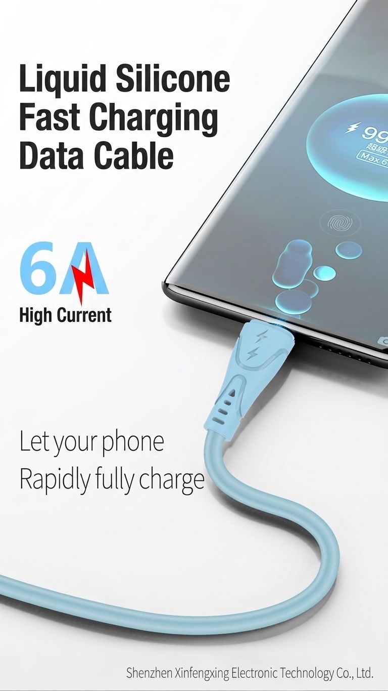 6A Liquid Silicone USB Cable, High-Speed Fast Charging Cord for Android and iOS Devices