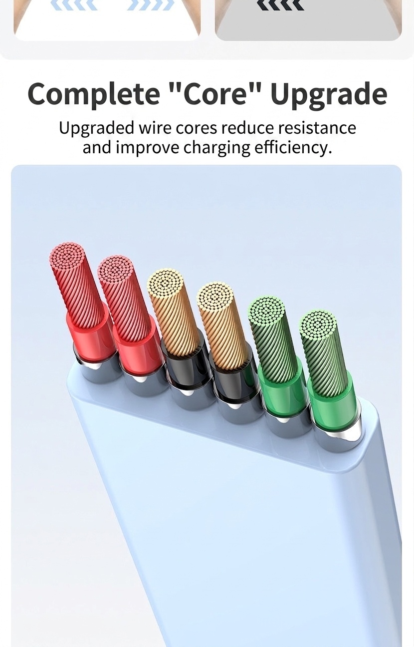 Câble de charge rétractable 4 en 1 de 100 W, câble de charge rapide en TPE pour USB-C, Lightning et micro-USB.