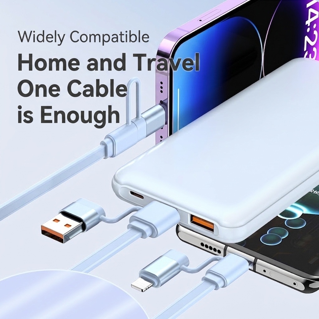 Câble de charge rétractable 4 en 1 de 100 W, câble de charge rapide en TPE pour USB-C, Lightning et micro-USB.