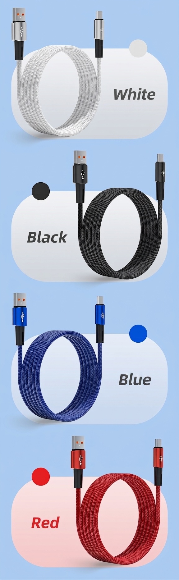 66W Braided Fast Charging USB Cable with Premium Aluminum Alloy Connector for Smartphones