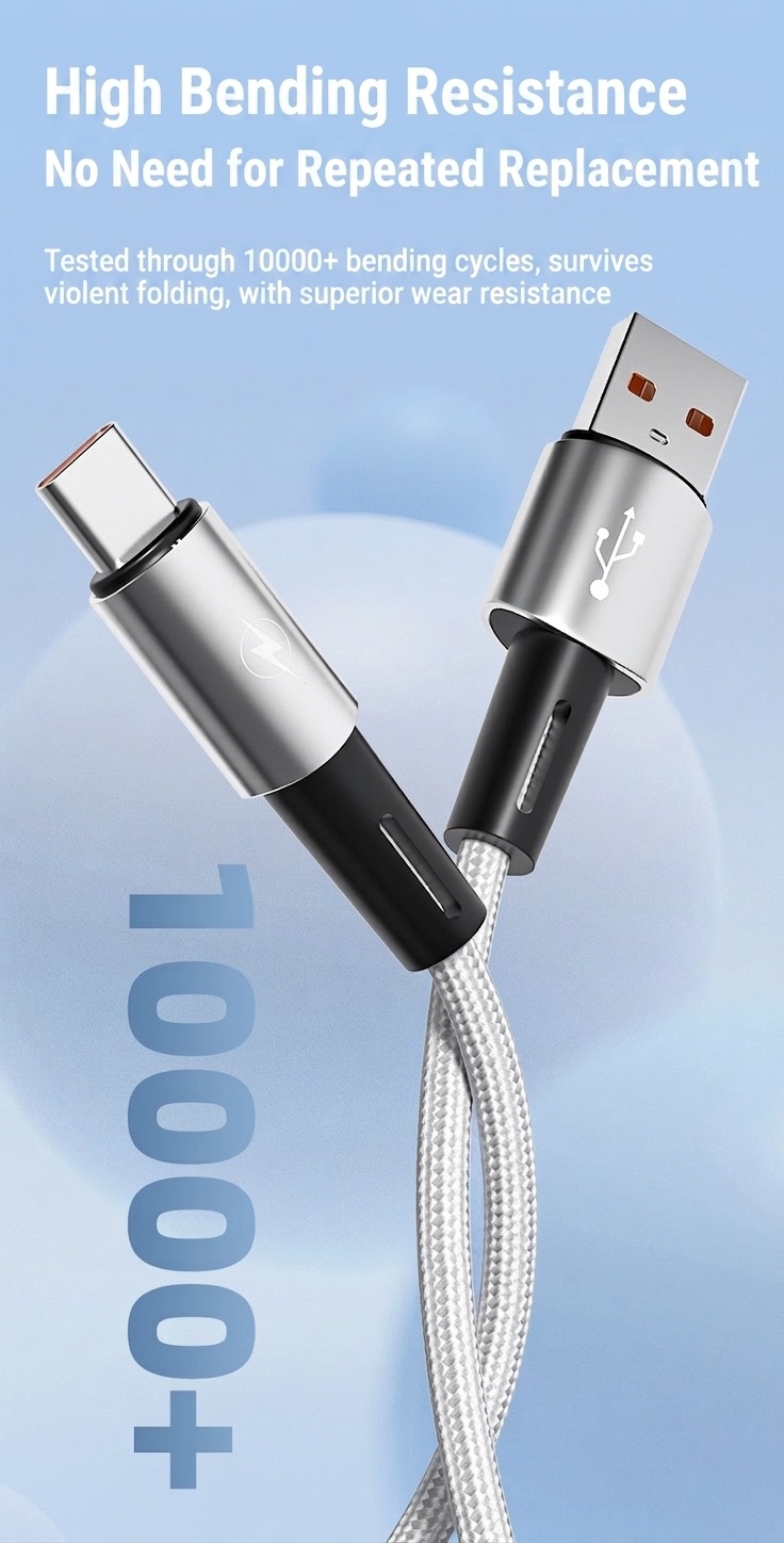 66W Braided Fast Charging USB Cable with Premium Aluminum Alloy Connector for Smartphones