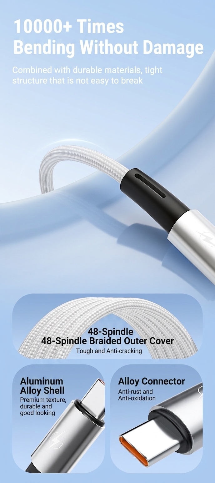 66W Braided Fast Charging USB Cable with Premium Aluminum Alloy Connector for Smartphones