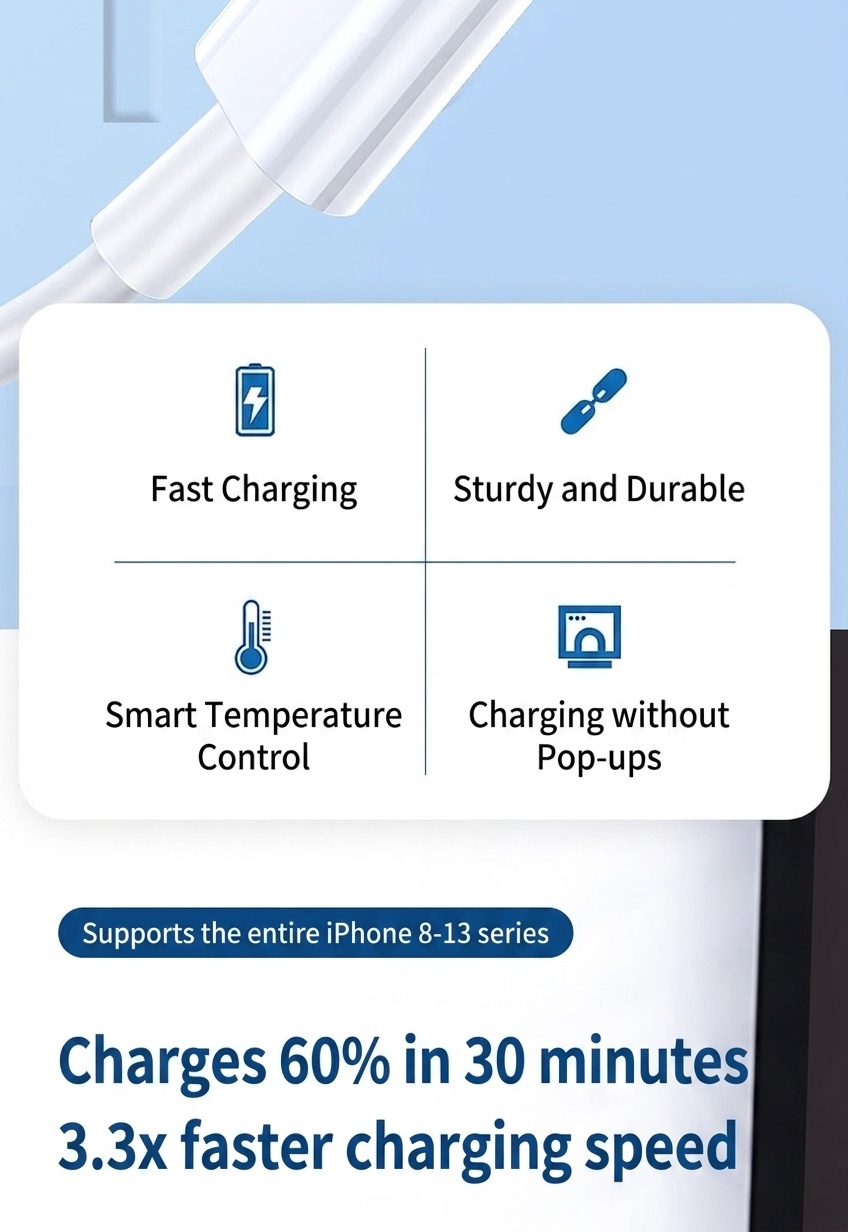 PD snellaadkabel USB-C naar Lightning, slimme chip MFi-gecertificeerde kabel voor iPhone 14/13/12