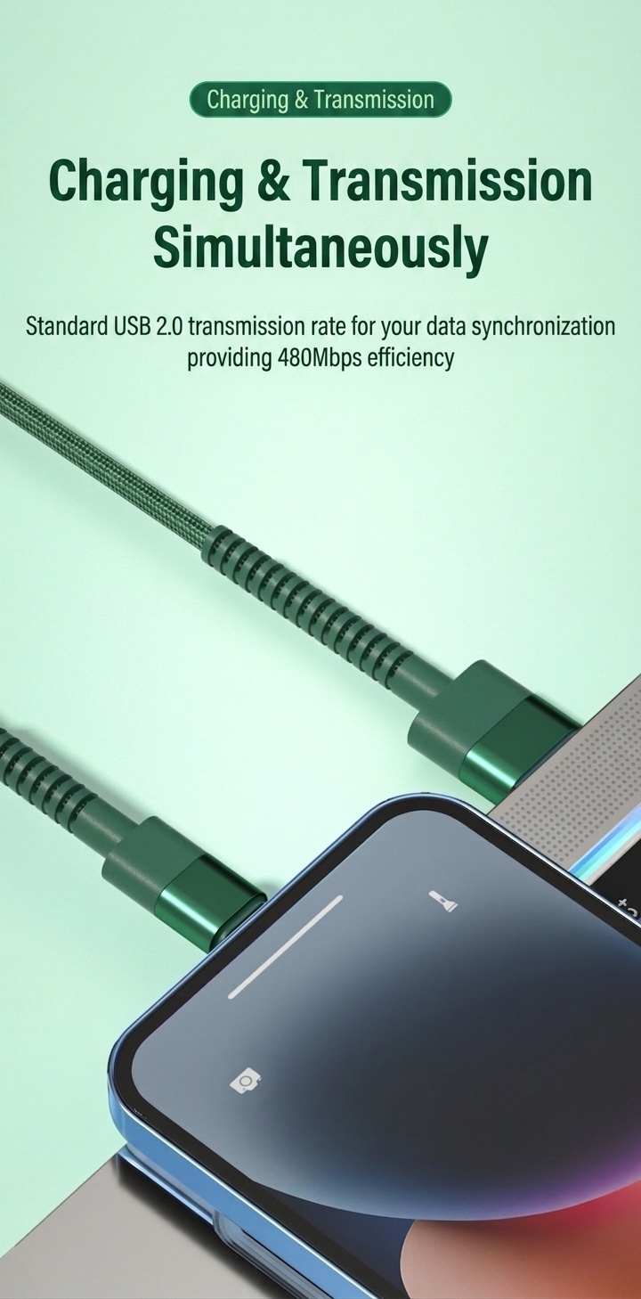 2.4A Durable Nylon Braided USB Data Cable, Fast Charging Sync Cord for Universal Devices