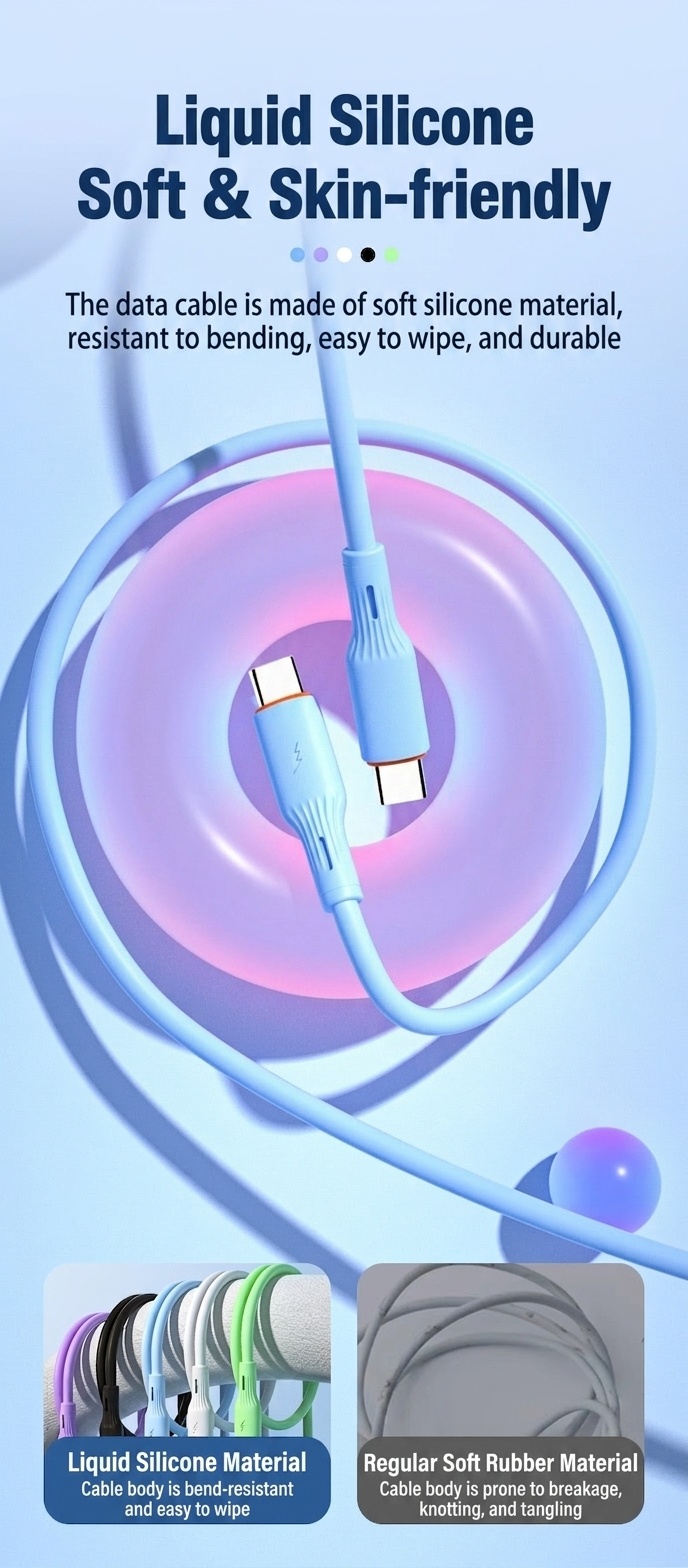 66W Liquid Silicone Super Fast Charging Cable, Low-Temp Safe Charger Cord for Smartphones
