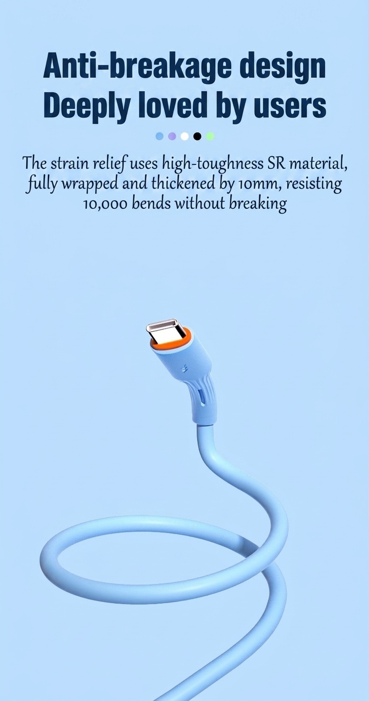 66W Liquid Silicone Super Fast Charging Cable, Low-Temp Safe Charger Cord for Smartphones