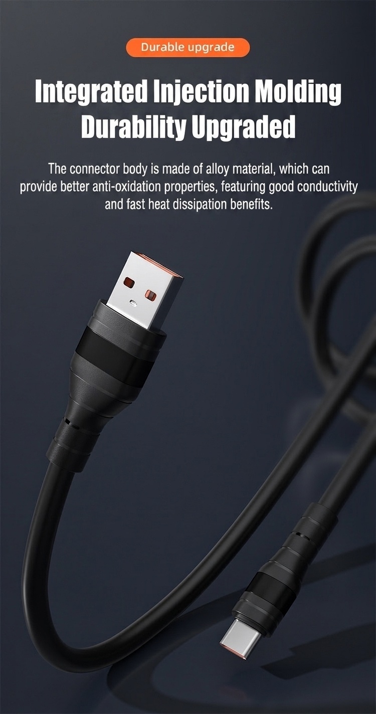 66W 5A Fast Charging USB Cable, Durable Cord with Reinforced TPE Joints for Extended Lifespan