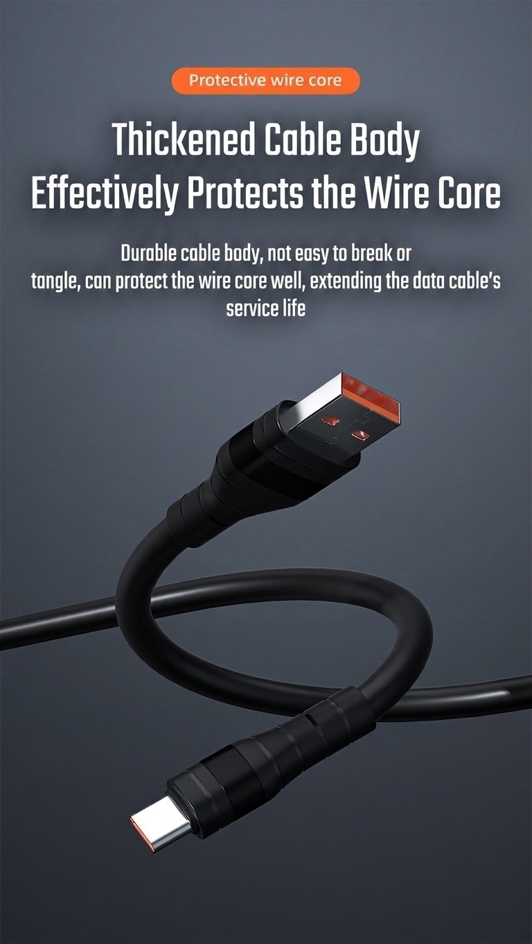 66W 5A Fast Charging USB Cable, Durable Cord with Reinforced TPE Joints for Extended Lifespan