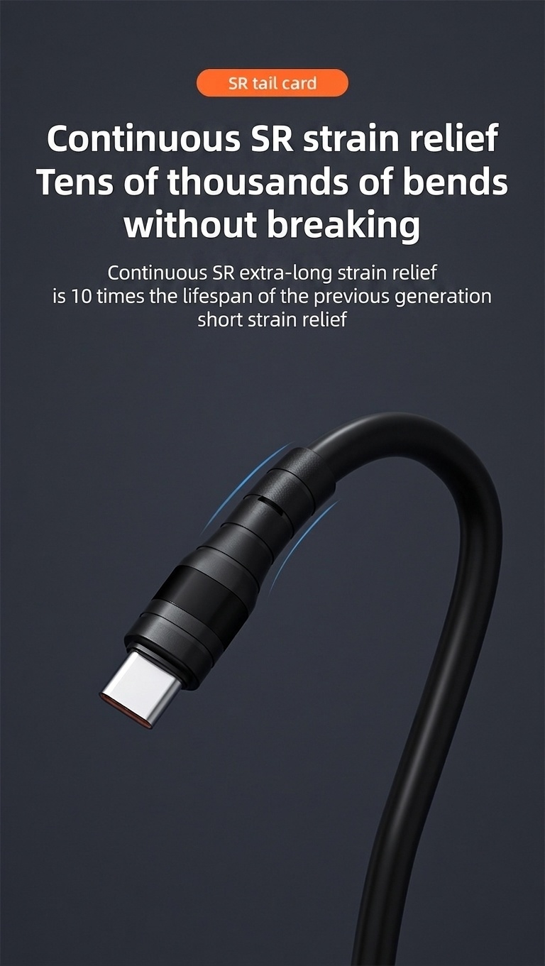 66W 5A Fast Charging USB Cable, Durable Cord with Reinforced TPE Joints for Extended Lifespan
