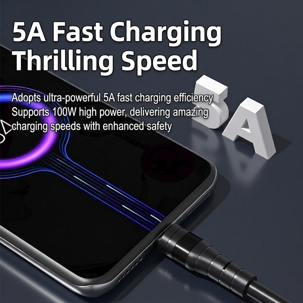 66W 5A Fast Charging USB Cable, Durable Cord with Reinforced TPE Joints for Extended Lifespan