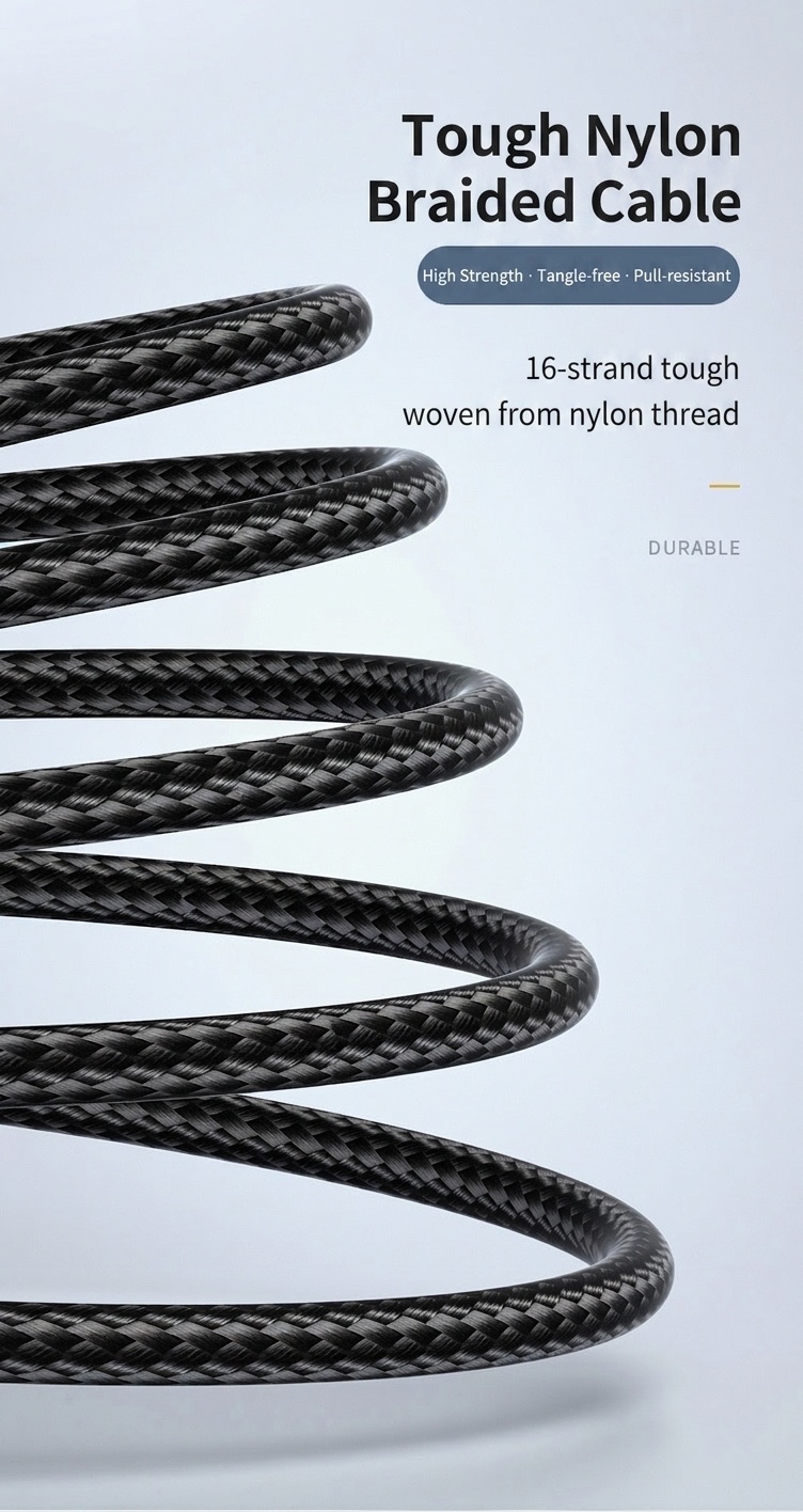 66W Durable Nylon Braided USB Data Cable, Fast Charging Sync Cord for Universal Phones