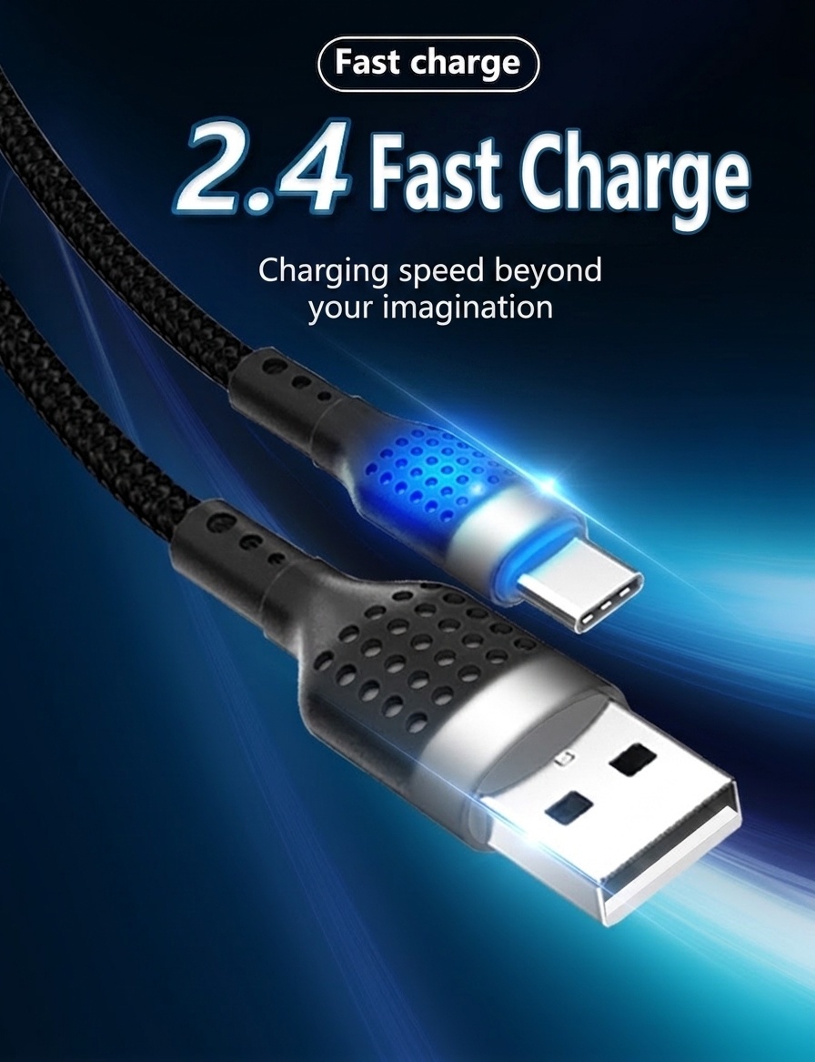 66W Durable Nylon Braided USB Data Cable, Fast Charging Sync Cord for Universal Phones