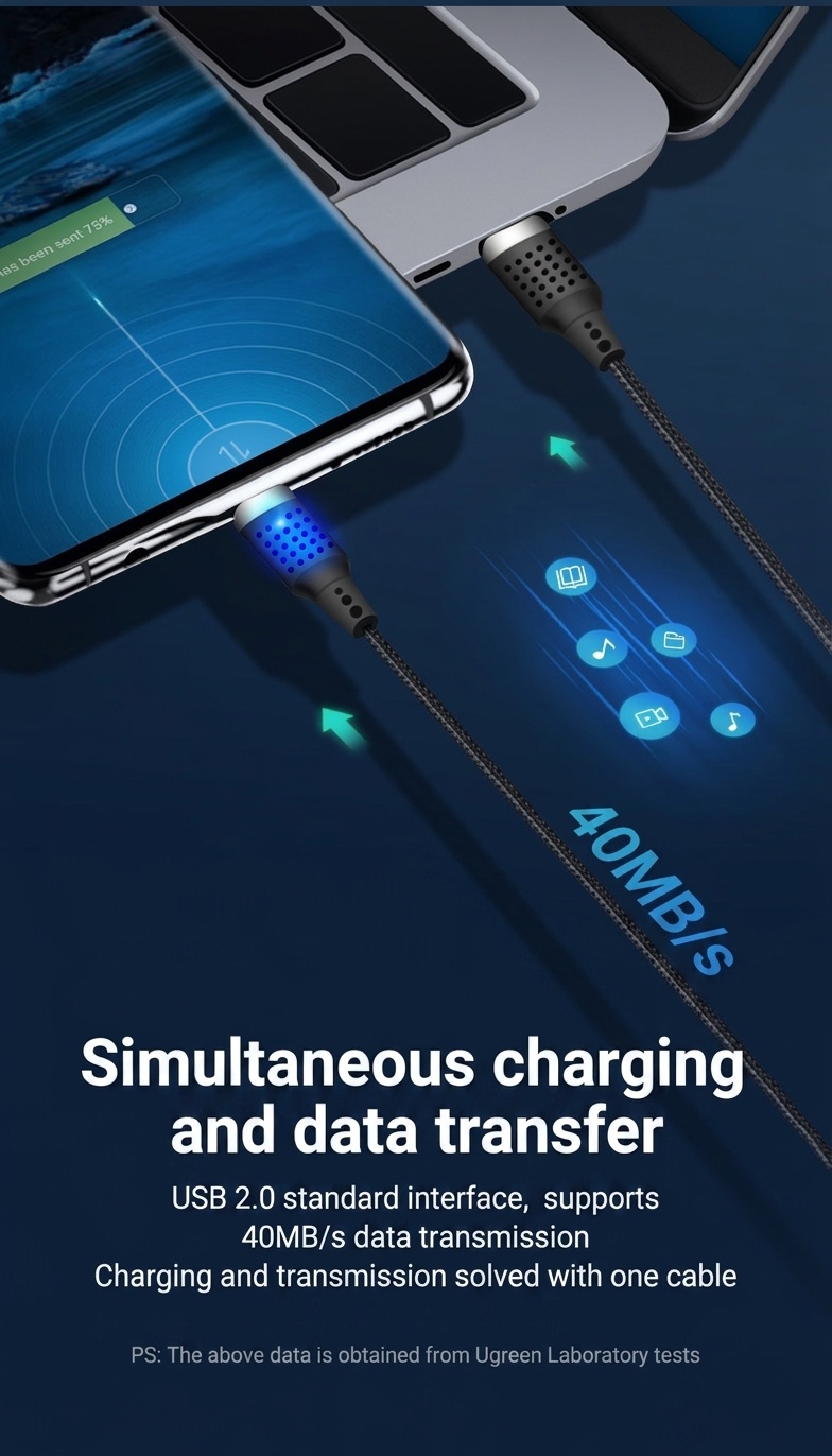 66W Durable Nylon Braided USB Data Cable, Fast Charging Sync Cord for Universal Phones