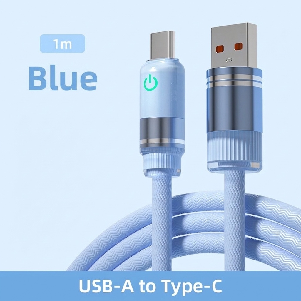66W USB-A to Type-C Fast Charge Cable with LED Indicator Light for Easy Night Charging