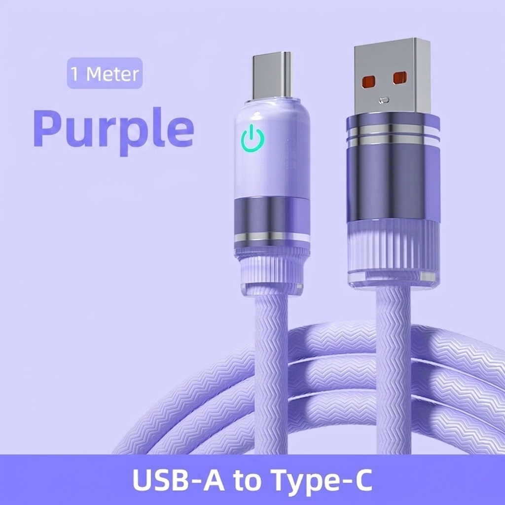 66W USB-A to Type-C Fast Charge Cable with LED Indicator Light for Easy Night Charging