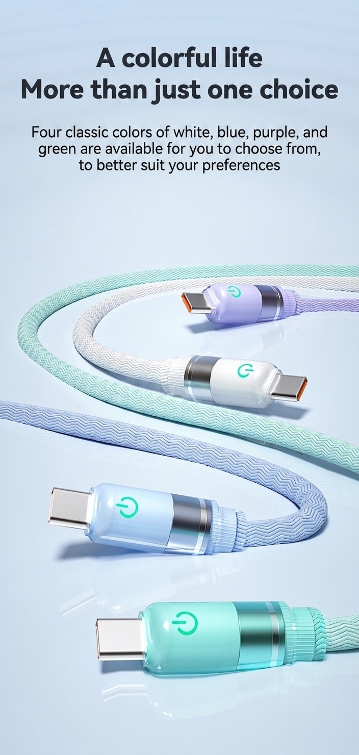 66W USB-A to Type-C Fast Charge Cable with LED Indicator Light for Easy Night Charging