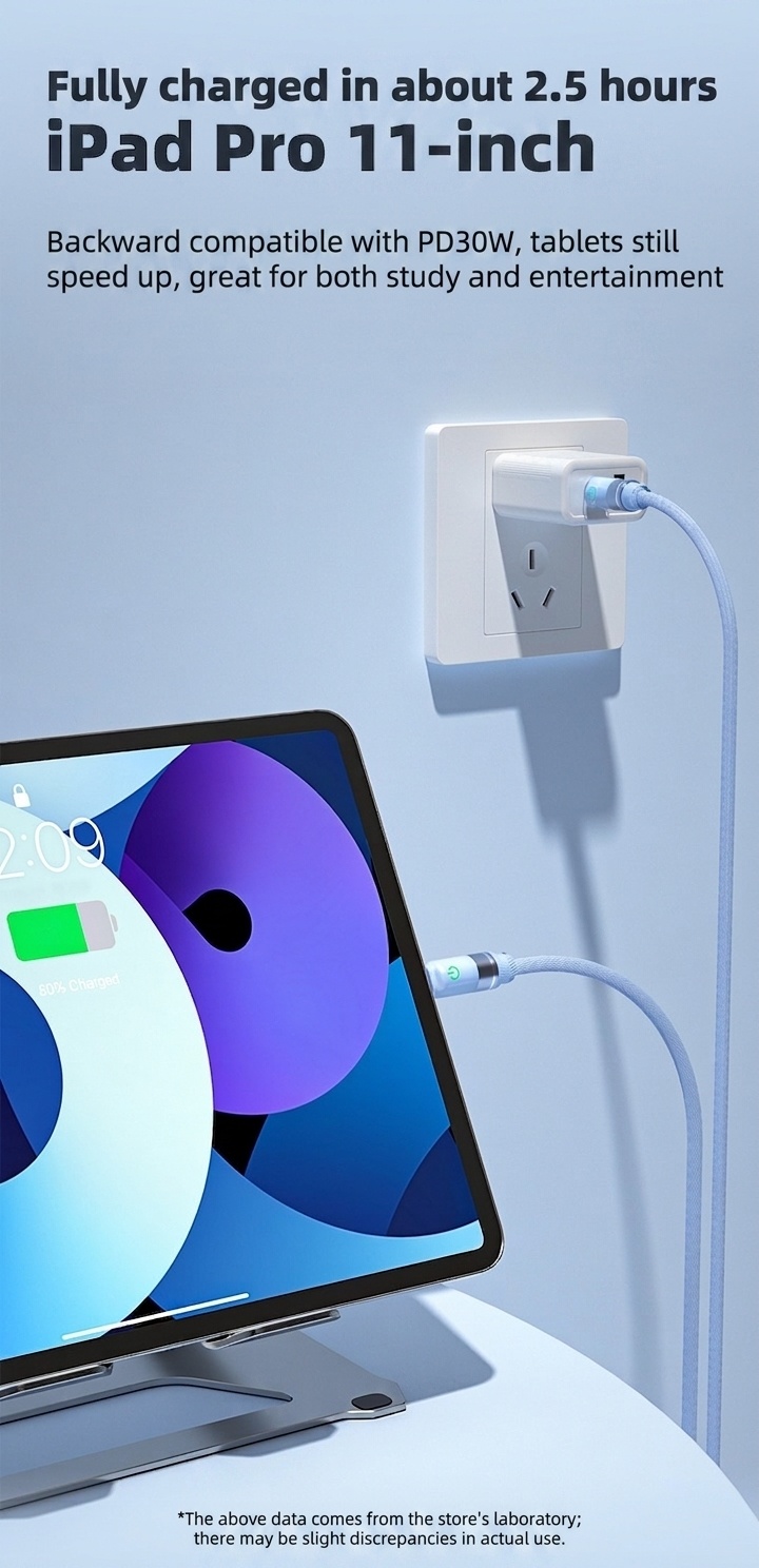 66W USB-A to Type-C Fast Charge Cable with LED Indicator Light for Easy Night Charging