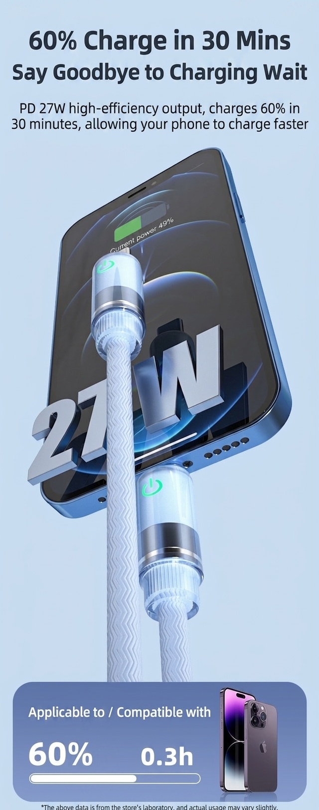 66W USB-A to Type-C Fast Charge Cable with LED Indicator Light for Easy Night Charging