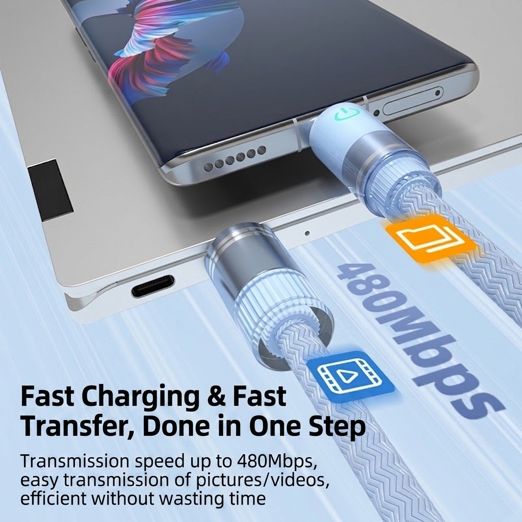 66W USB-A to Type-C Fast Charge Cable with LED Indicator Light for Easy Night Charging