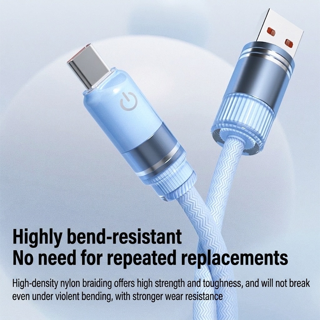 66W USB-A to Type-C Fast Charge Cable with LED Indicator Light for Easy Night Charging