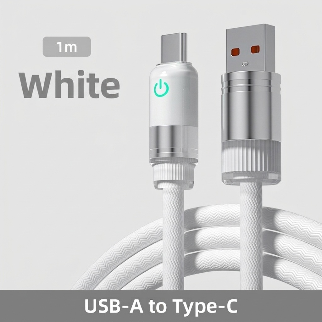 66W USB-A to Type-C Fast Charge Cable with LED Indicator Light for Easy Night Charging