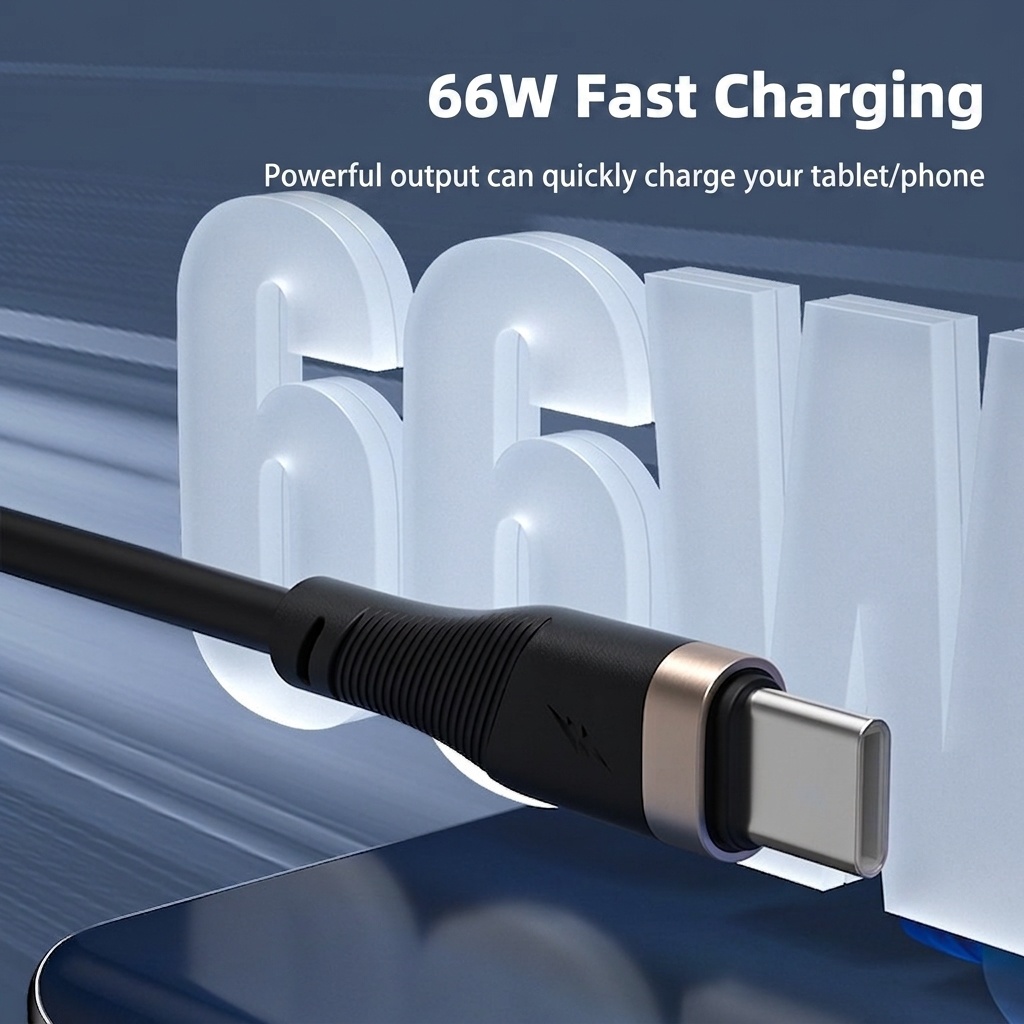 66W High-Speed USB-C Fast Charging Cable, Durable TPE Material Cord for Android Devices