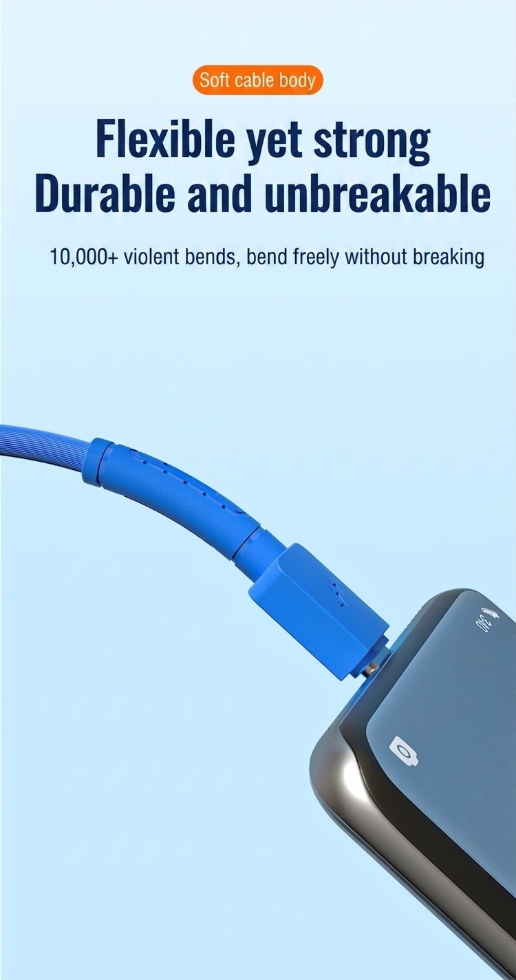 Cavo universale da 66 W per ricarica rapida, dati e sincronizzazione, cavo USB in TPE resistente per più dispositivi