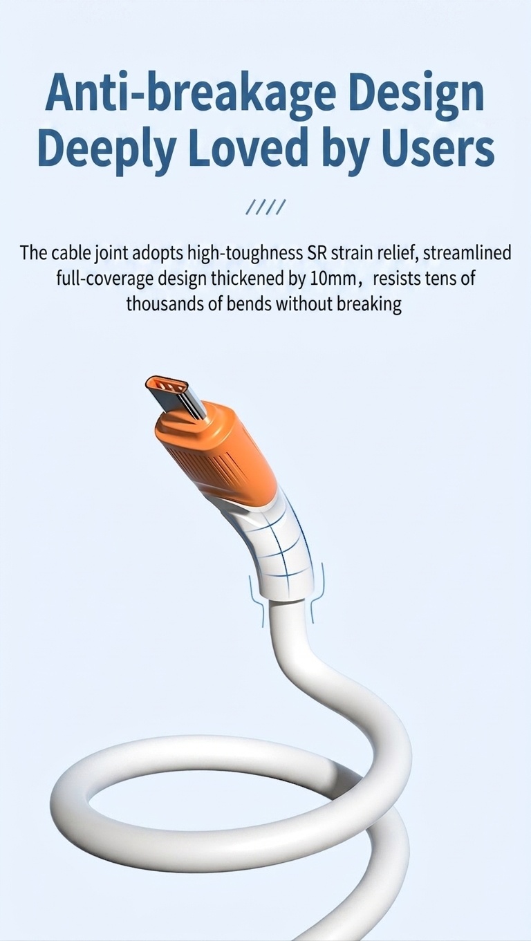 66W Thick Copper Core USB Cable, TPE Fast Charging Data Cord for Enhanced Durability