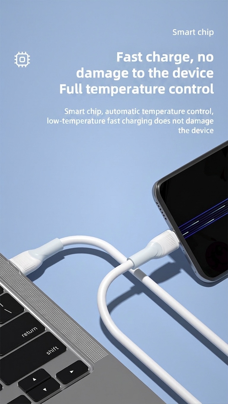 66W Thick Copper Core USB Cable, TPE Fast Charging Data Cord for Enhanced Durability