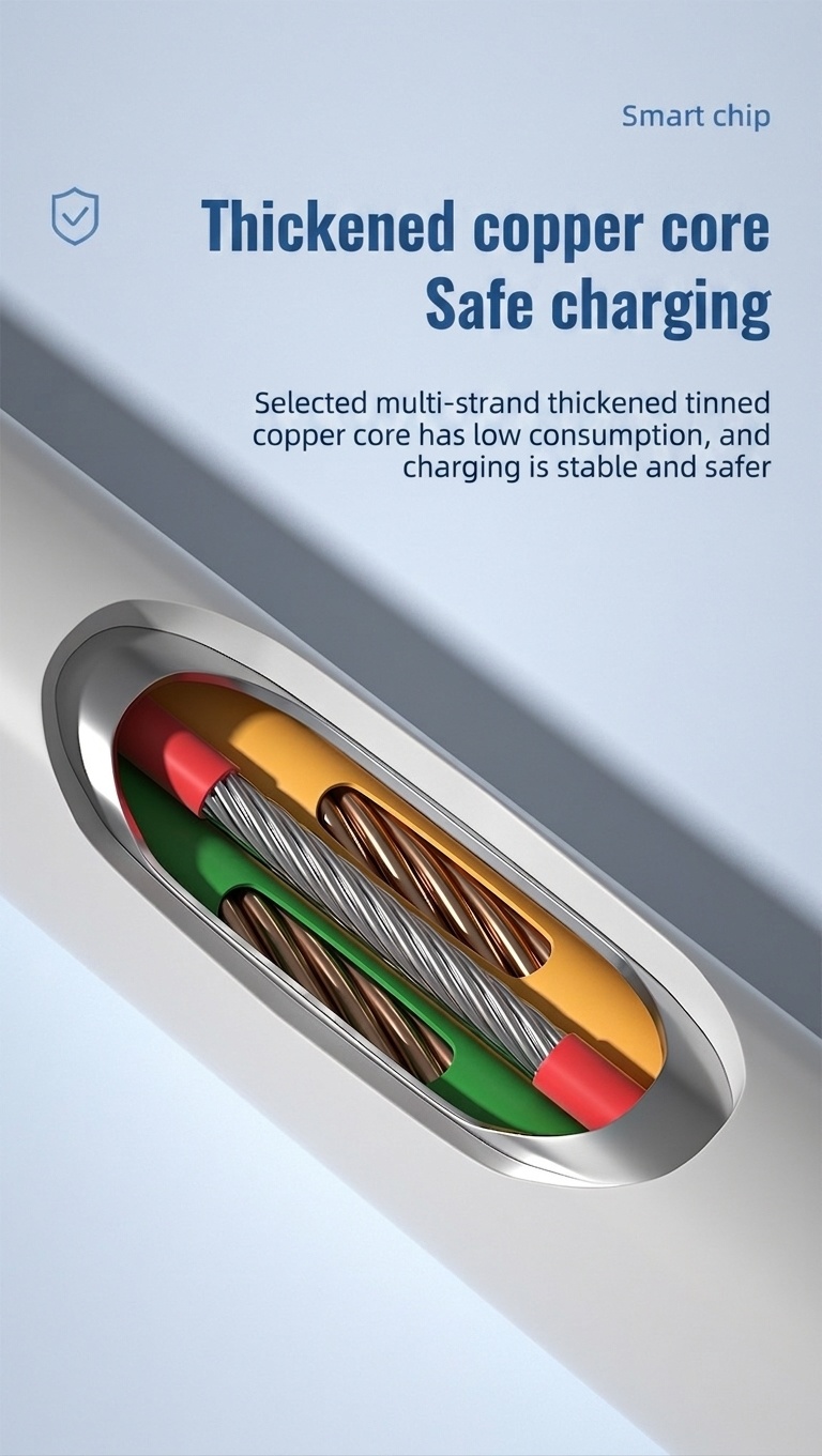 66W Thick Copper Core USB Cable, TPE Fast Charging Data Cord for Enhanced Durability